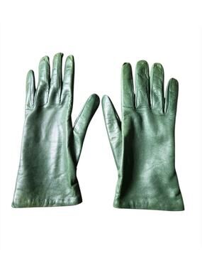 VTG Club Room Long Green Leather Gloves Cashmere Lined Made In Italy Women Sz 7